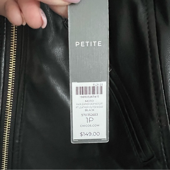 Chico's Black Faux Leather Cropped Moto Jacket - Picture 6 of 13